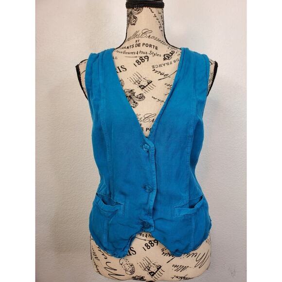 YFB Vest Top Sz Medium Linen Blend Button Up Fisherman Festival Western - Picture 2 of 9